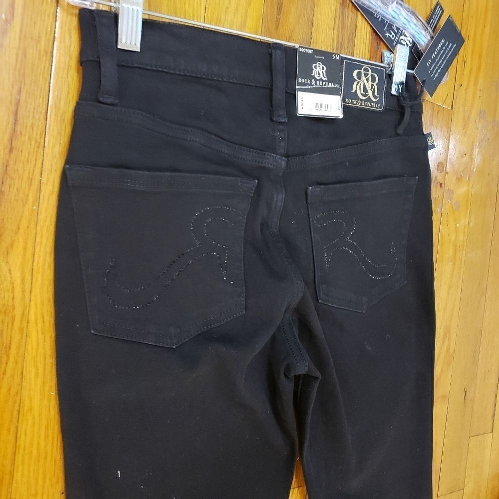 Rock & Republic Women's Jeans Boot cut Dark Wash Stretchy Bling Pockets Sz 6 - Picture 9 of 14